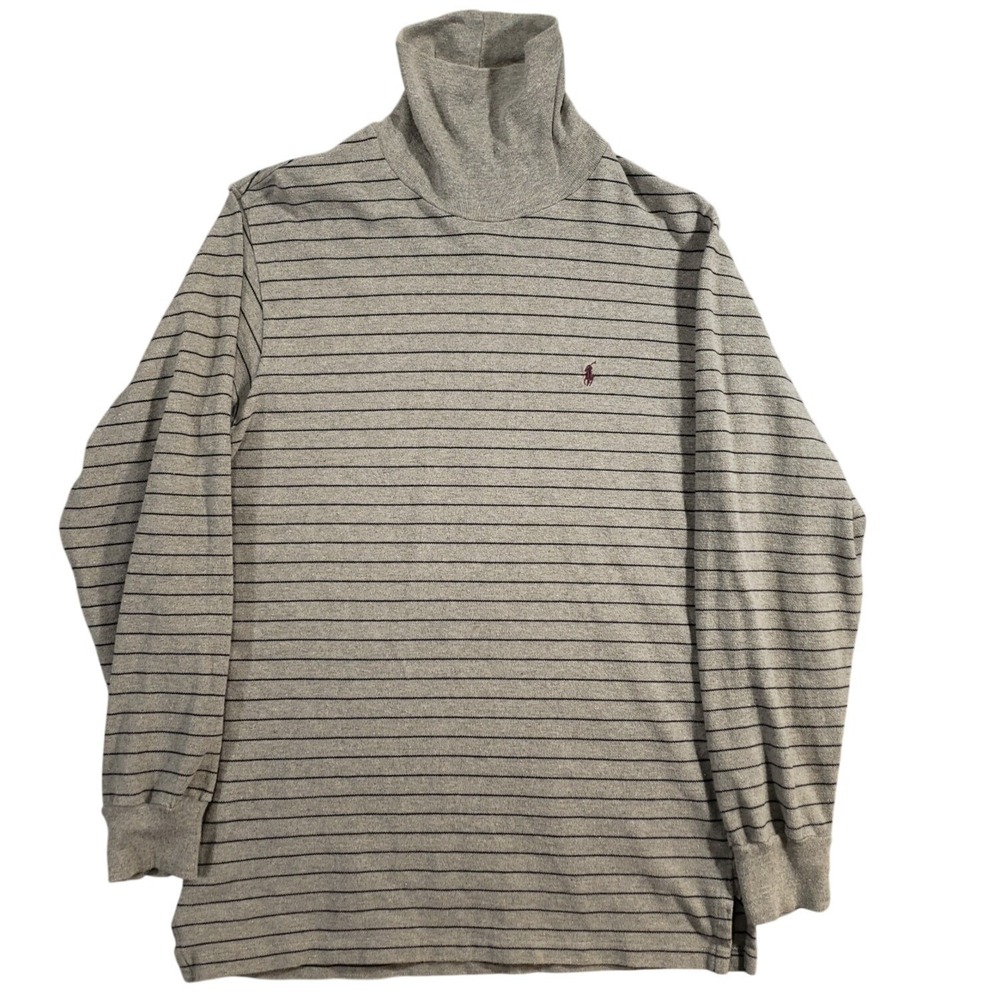 Polo Ralph Lauren Vintage Turtleneck Shirt Mens Medium Gray‎ Blue Striped Knit